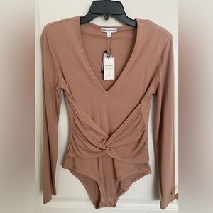 Express x Negin Mirsalehi - Long Sleeve-Twist Front Bodysuit - V Neck - Size S
